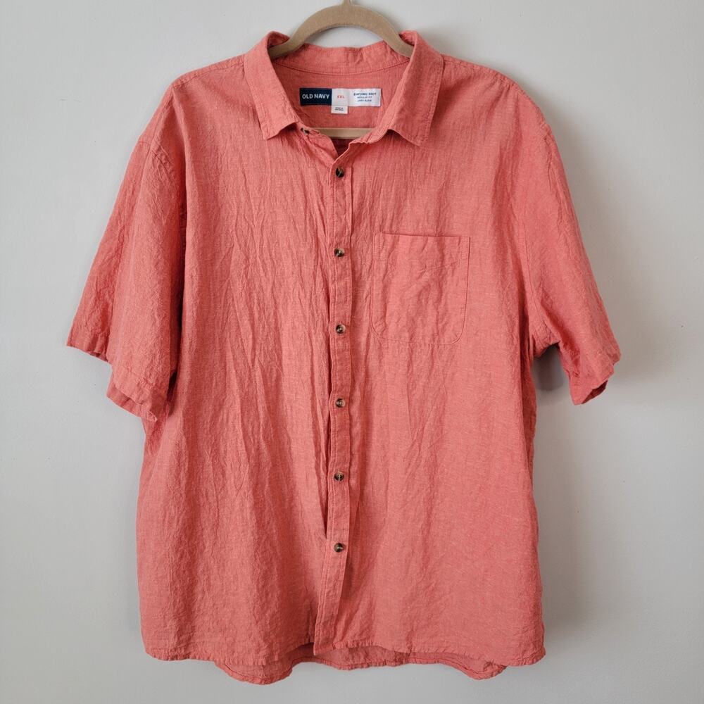 Old Navy Linen Blend Everyday Shirt Regular Fit XXL Office Preppy Vacation Work